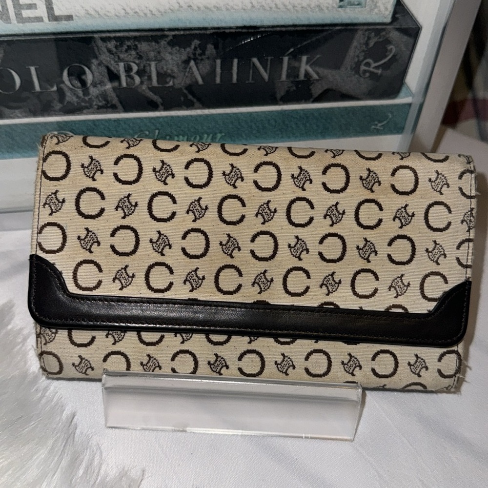 Vintage CELINE Monogram Jacquard Long Wallet Brown GUC - Picture 3 of 14